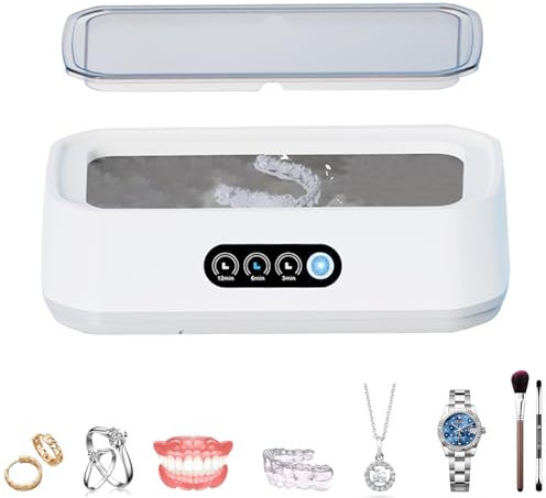 Ultrasonic Cleaner, 49000Hz Jewellery Cleaner, 650ML Clean Pod with LED Display One-Touch Operation and 3 Time Modes, for Jewelry Necklace Ring Glasses Watch Coins Denture