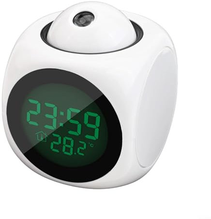 Réveil multifonction avec projection au plafond, affichage de la température en temps réel et fonction snooze (blanc)