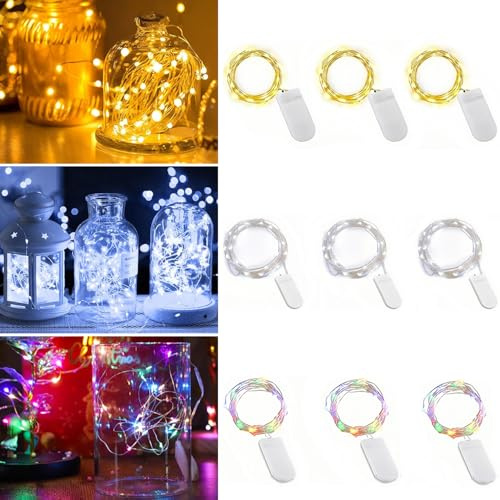 XNFIVE 9Pcs 1M 10 LED Fairy Lights – Battery Powered 3 Colors | Small copper wire string lights. Perfect for home, garden, holiday, party, wedding, Christmas, Halloween, concerts, bars