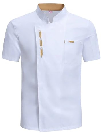 Chaquetilla Cocinero Chaqueta de chef de manga corta de verano for hombre, uniforme negro, abrigo de chef, delantal, ropa de trabajo, pantalones cortos de chef, transpirable, for restaurante y cocina(