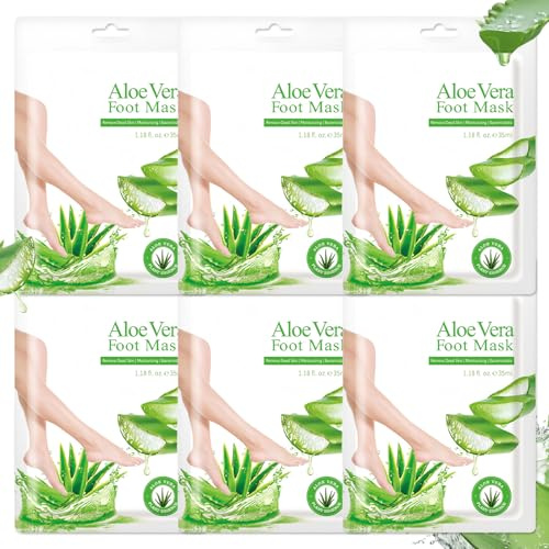 6 Paar Aloe Vera Fussmaske Socken - Feuchtigkeitsspendende Fussmaske Hornhautentfernung - Soften Foot Peeling Mask - Fußmaske für Sehr Trockene Füße - Tägliche Fußpflege für Männer und Frauen