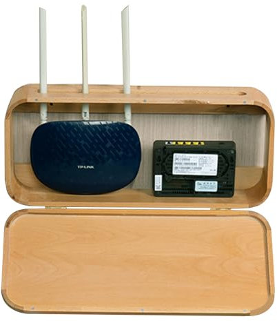 DONGGANSHI Estante de Pared para Router WiFi, de Madera Maciza, para Colgar en la Pared, para Ocultar Cables de TV, Organizador de Cables, decodificadores de TV, Color Madera.