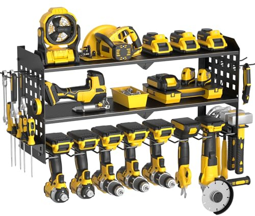 Yeabett Étagère murale pour outils électriques à 3 niveaux, pour 7 perceuses, résistante, pour garage, maison, atelier (Noir)