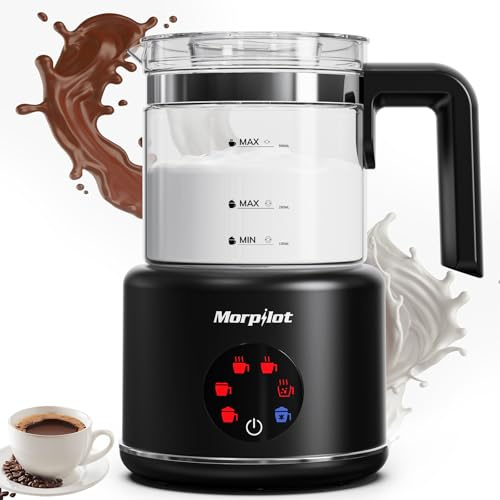 Milk Frother Electric 6 in 1 - Morpilot Automatic Milk Frothers 500ML Large Capacity Milk Steamer Visual Glass Hot Chocolate Maker Milk Warmer and Foamer for Latte Coffee (Black)