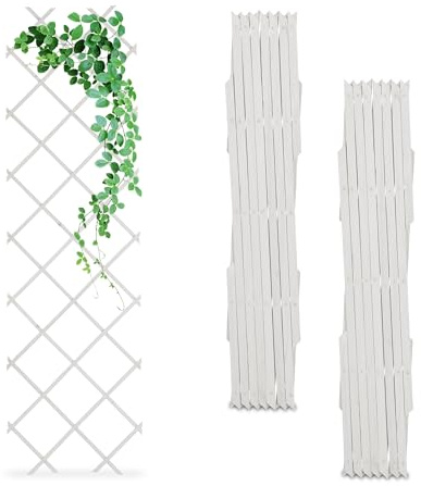 Relaxdays Guías Plantas Trepadoras, Set 3, Celosías Extensibles, Enrejado Enredaderas Pared, 180x60cm, Madera, Blanco