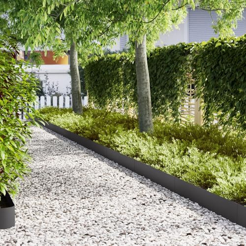 Brokky 865946 Bordi da Giardino 10 pz Nero 100x0.5x20 cm Ferro Recinzione in Legno Flessibile,Bordatura per Prati,Palizzata,Recinto per aiuol, Giardini, frutteti, orti o sentieri