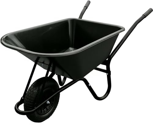 Black Wheelbarrow - Plastic Wheelbarrow Professional Garden Barrow with Puncture Proof Solid Wheel - TaskBarrow 110 Litre