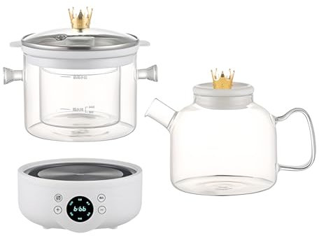 Pentola di Salute Multifunzionale con pentola di Vetro da 500 ml, bollitore Elettrico da 1,5 Litri con Timer da 9,5 Ore, Isolamento Automatico, 6 funzioni di teiera per Produttore di tè Diviso