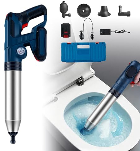 QIeCny Sturalavandino per WC, Sturalavandini per WC Ad Alta Resistenza, Barometro Visivo (10 Bar), Anti-Schizzi + Risparmio di Tempo/Fatica, Caricato 30 Volte, per Bagno, Tubi,Blue