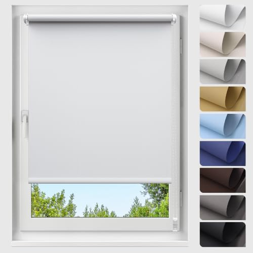Allesin Verdunklungsrollo ohne Bohren, Weiß B70 x H170cm (Stoffbreite 70 cm), Thermorollo Klemmrollo, 100% Verdunkelung, Wärmeschutz, UV-Schutz, Sichtschutz für Fenster und Balkontür
