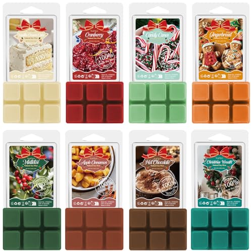 SoulOrigin Weihnachten Duftwachs Schmelzen, Duftwachs Würfel Geschenk Set, Soja-Wachs für Warmer-Vanille-Creme-Kuchen, Cranberry, Süßigkeiten, Ingebor, Mistel, Apfelzimt, Weihnachtskranz