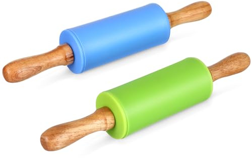 VALICLUD Mini Teigroller Für Kinder 2Er Set Mit Antihaft-Silikon Oberfläche Ergonomisch Nudelholz Zum Backen Und Modellieren 8.86 Zoll