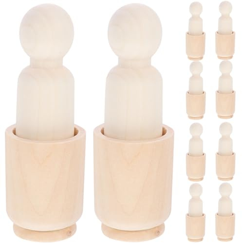 BESPORTBLE 10 Sätze Teiliges DIY Holzpuppen und Mini Holzbecher Unbemalt für Naturbelassene Holzfiguren zum Bemalen Kreatives Bastelspielzeug Feinmotorik und Vorstellungskraft