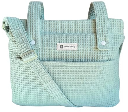 Bub&Beary Bolso Carrito Bebé 3 en 1 – Bolsa Paseo, Hospital y Organizador – Algodón Premium, Diseño Elegante y Sostenible – Regalo Baby Shower (Verde)