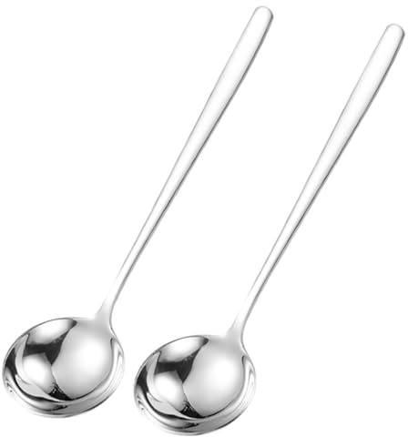 LOORGVEL 2 piezas Cazo de Sopa de Acero Inoxidable Cucharón Grande con Mango Ergonómico Utensilio de Cocina Resistente al Óxido para Hogar Restaurante y Hotel