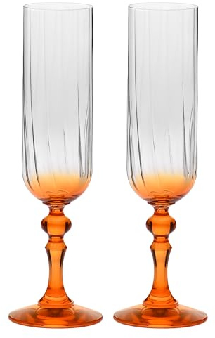 Champagneglas KROSNO 220 ml med orange fot, set om 2 – för mocktails, Mimosa, Prosecco, Cava och Spritz – blyfritt kristallglas – tål diskmaskin – Celebration Moments Bubble