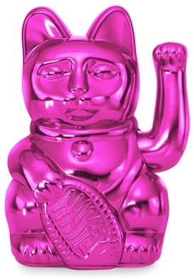 DONKEY MYNEKO Lucky Cat Shiny Pink Sorya Lucky Charm Decorative Figurine, Cosmic Edition, Metallic Pink Waving Cat, Carefree Design Object