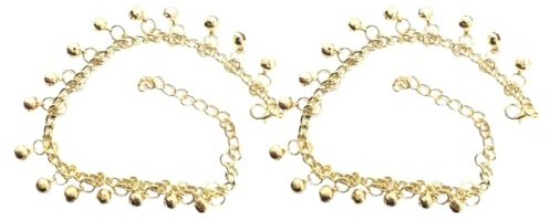 Garneck 2 Tobilleras de Campana para Mujer en Hierro Dorado con Campanas de Tono Nítido y Resistencia al Desgaste, Ajustables para Ocasiones Casuales y Playa