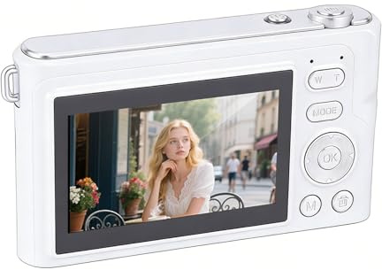RASTKY Videocamera Compatta, Fotocamera Digitale 4K Zoom Ottico 5X Antivibrazione 64MP Touch Screen da 3 Pollici Fotocamera da Viaggio Portatile (WHITE)