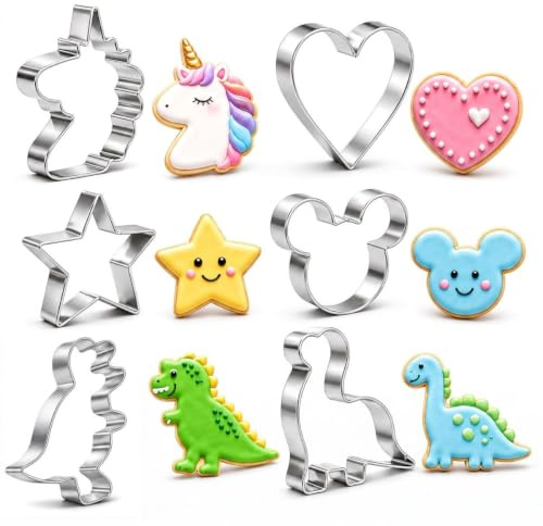 Cortadores de galletas dinosaurio unicornio, 6 piezas inox