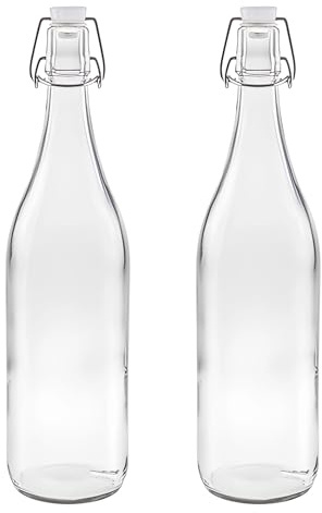 Devitre 2 botellas de cristal de 1000 ml con cierre de clip y etiquetas