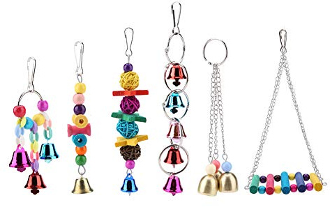 6 Teile/Satz Bunte Wooden & Metal Pet Vogel Schaukel Spielzeug Glocken Papagei Käfig Hängende Schaukel Spielzeug