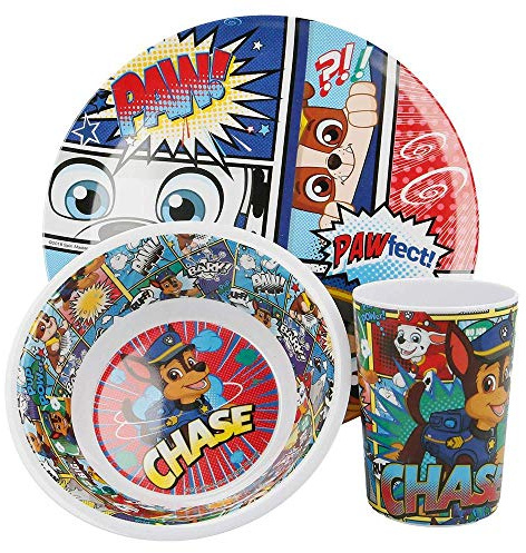 Stor 8412497189908Melamine Tableware 3-Piece Set Without Border, Paw Patrol Comic
