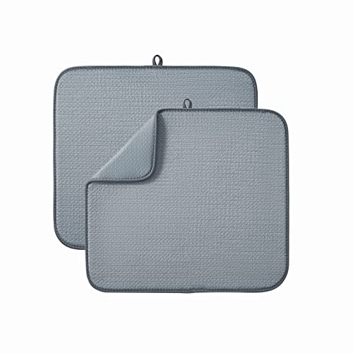 Abtropfmatte aus Mikrofaser für Küche, Geschirr, saugfähig, Abwasch für Glas, Teller und Tasse, 40 x 46 cm, 2 Stück Grau