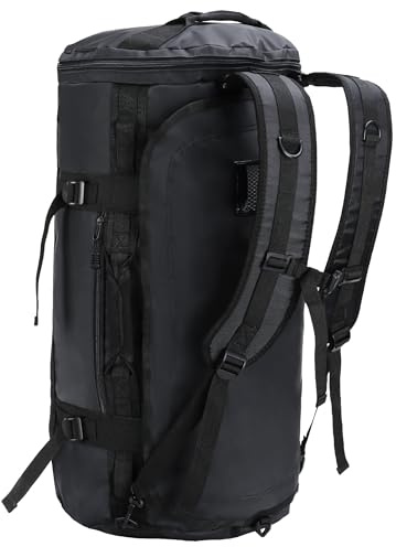 MIER Reisetasche große Sporttasche Wasserabweisend Sportrucksack mit Schuhfach umwandelbar in Rucksack, Schwarz, 60L