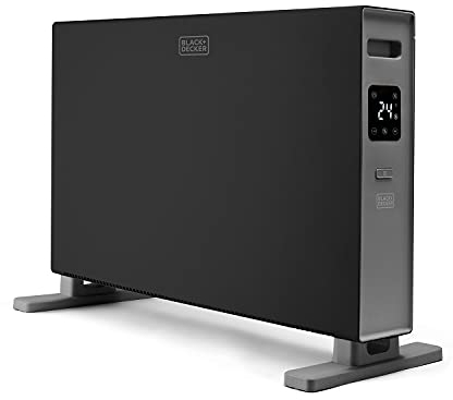 BLACK+DECKER BXCSH2001E - Stufa elettrica 2000W, 2 potenze di riscaldamento, Timer, Superficie fino a 20m2, Temperatura regolabile, Funzione di spegnimento automatico, Comandi digitali, Nero