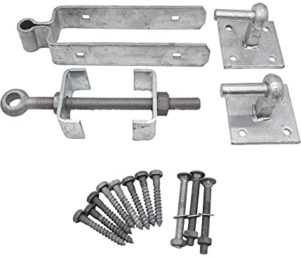 Field Gate Hinge Set Double Strap Adjustable Hook On Plate Pattern | Hot Dip Galvanised | 18 Inch / 450mm)