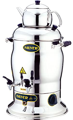 Tubibu Samovar Machine à thé turque électrique en acier inoxydable 220 V avec prise européenne (argent, 10 litres)
