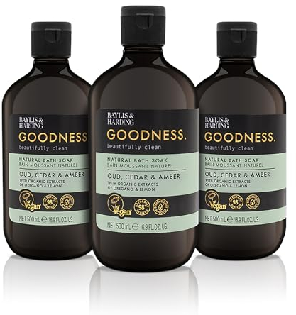 Baylis & Harding Goodness Oud, Cedar & Amber Bath Soak, 500 ml (Pack of 3) - Vegan Friendly