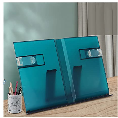 Leseständer Einstellbarer Buchständer, klare Seite Papierclips Rezept Cookbook Lehrbuchblatt Notenhalter, tragbare Buchanzeigeständer Slant Board Bücherregal (Color : Deep Blue)