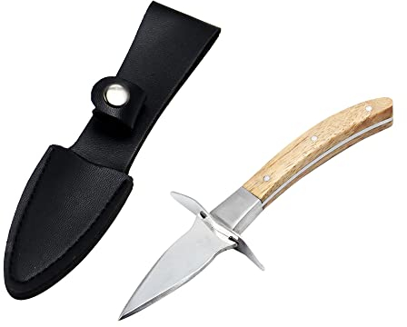 Rebanky LanYing Oyster Shucker Oyster Knife with Leather Case Oyster Shucking Knife Oyster Opener for Clam Shellfish and Seafood