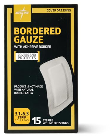 Medline Sterile Bordered Gauze, 3 x 6 with 1.5 x 4 Pad (Pack of 15)
