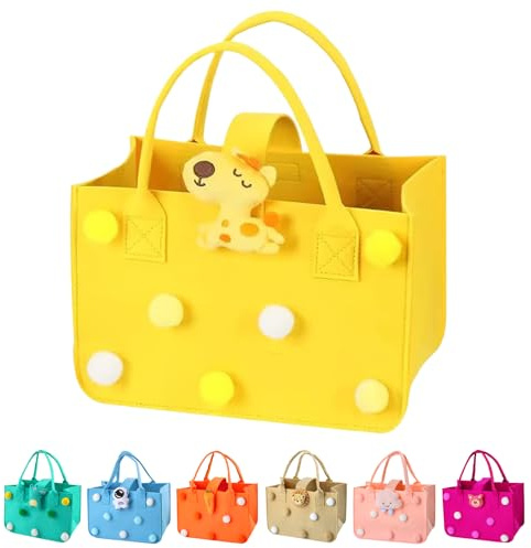 Filztasche Kleine，FainFun 30 * 20 * 18 cm Filztaschen Shopper Bunt, Kinder, Mädchen, Filzkorb Einkaufen, Filz Einkaufstasche Mit Griff zur Aufbewahrung von Snacks, Lunchboxen (Gelb)