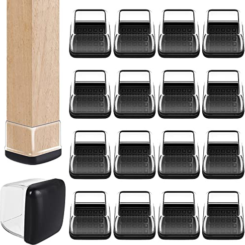 Ezprotekt 16P Chair Leg Sliders for Carpet, 1.25 Transparent Chair Glides | Furniture Sliders & Thermo-Plastic-Elastomer Combination of Leg Protector,Smoothly Slide on Carpet Square