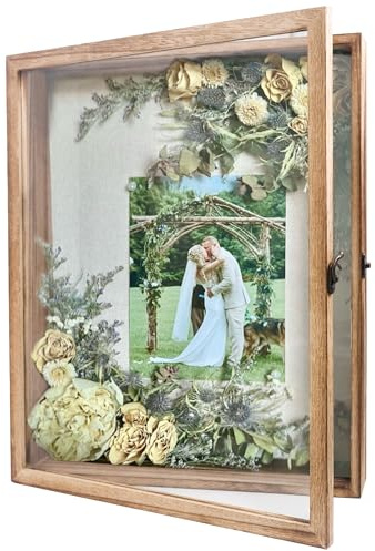 GraduatePro 3D Bilderrahmen zum Befüllen Glasscheibe Holz Box für Objektrahmen DIY Tiefer Rahmen Fotorahmen Shadowbox Memorabilia Bouquet Medaillen Geschenk Braun 32x40 cm