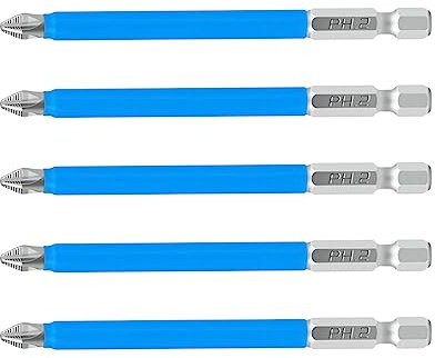 Qrity Set di Punte per Cacciaviti a Croce Magnetiche, Cacciavite a Croce, Punta per Trapano Elettrico, 5 Pezzi PH2 x 90 mm