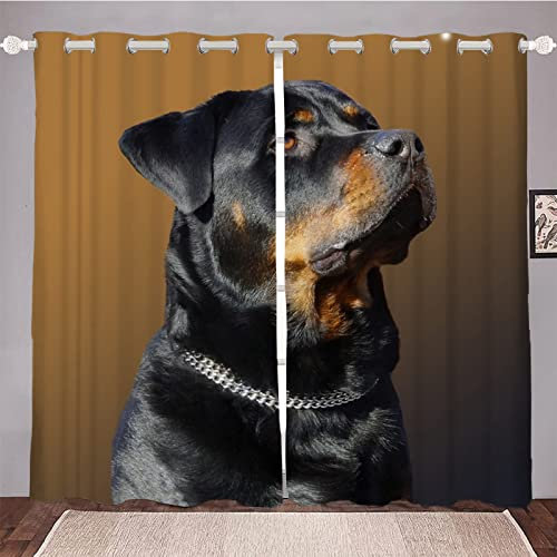 Vorhang Brauner Rottweiler Vorhang Blickdicht Verdunklungsgardine mit Ösen 3D Drucken Curtains für Schlafzimmer Wohnzimmer Deko B 117 x H 138 cm 2er Set