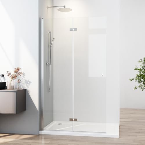 WOWINNE Walk In Dusche Walk In Duschglas 90 x 185 cm Walk In Duschfalttür 5 mm ESG Sicherheitsglas Duschwand Glas Duschtrennwand Glas Badewanne Duschwand Höhe 185 CM