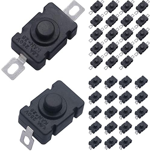 DAOKAI Mini Druckschalter(20 Flachstift + 20 Gebogener Stift),Rastender Self-Lock Druckschalter 1,5A AC 250V Schalter KAN-28 für Taschenlampen vom Typ SMD(40-teiliger)