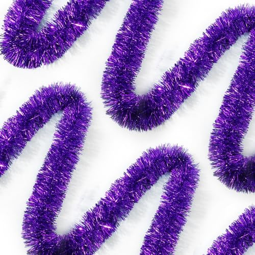 Ohiyoo 50 Feet Purple Tinsel Garland Christmas Foil Tinsel Garland Decoration Metallic Banner Wall Hanging Tinsel Streamers Garland for Christmas Tree Birthday Party Decorations (3.54 x 50', Purple)