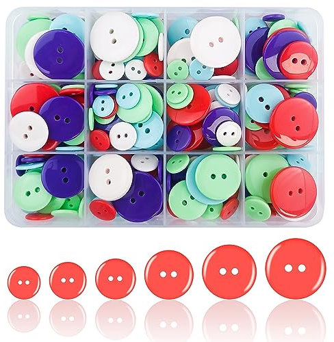 340 Stück Knöpfe zum Basteln Knöpfe Bunt, 5 Farben Harzknöpfe Harz Mit Aufbewahrungsbox für Basteln Nähen und Handarbeit 10MM-23MM (Farbe, 2 Löcher)
