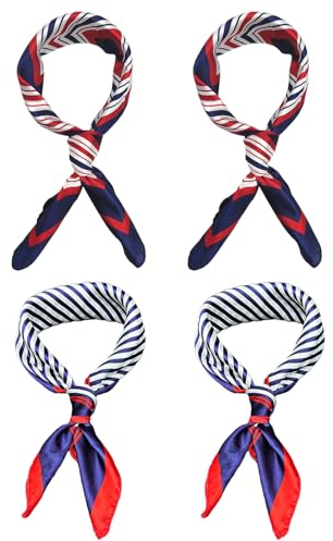 MIVAIUN 4 Stück Nautische Quadratische Halstücher,Matrosen-Halstuch,Damen Kopftuch Halstuch, Imitierter Seidenschal,50×50cm,Modeaccessoire für Frauen für den Alltag und Maritime Sommerpartys (4 Stück)