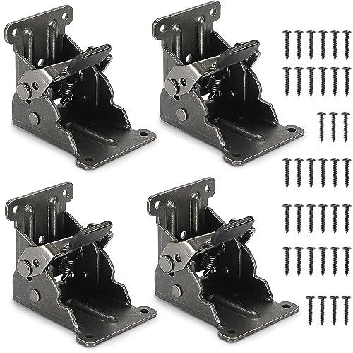 NICAVKIT 4-pack vikbara fästen för bord sängben fötter, självlåsande gångjärn hårdvara med skruvar, låsförlängningsstöd, vikbart fäste för möbelben, skåp, arbetsbänk