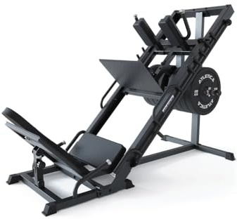 Atletica Leg-Press-Hack, Pressa per gambe & Stazione Hackenschmidt, 8 posizioni, cambio rapido, ingombro ridotto, Nero, Acciaio