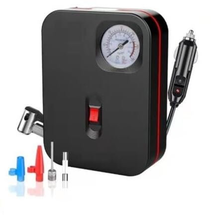 Générique Mini Compresseur d'air 12V 120W Portable Gonfleur de Pneus Voiture Moto Vélo 10 Bar 150 PSI Prise Allume Cigare Manomètre et Adaptateurs