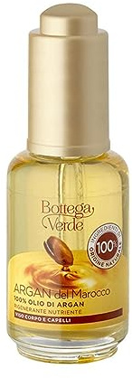 Bottega Verde - Olio Corpo e Capelli, Argan del Marocco, 30 ml, Olio di Argan 100%, Azione Rigenerante e Nutriente, Idratante e Antietà